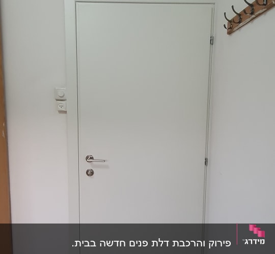דלת לבנה עם ידית כסופה וקיר לבן